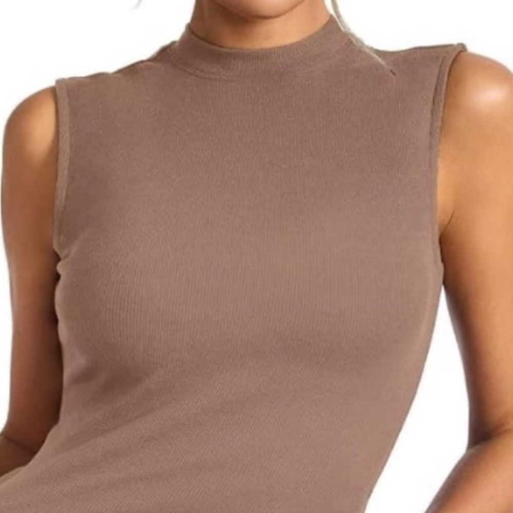 RACHEL ZOE Women's Sleeveless Mock Neck Ribbed Brown Top | M